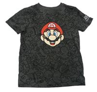 Šedé tričko s potiskem Super Mario George