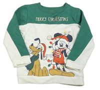 Bílo-zelená vánoční mikina Mickey mouse a Pluto  zn. Primark 