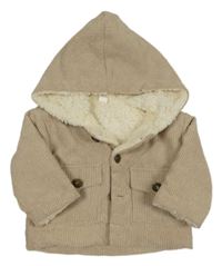 Béžová žebrovaná zateplená bunda s kapucí