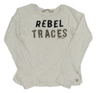 Bílé triko  s nápisem s kamínky a šifonem Garcia