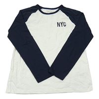 Bílo-tmavomodré triko s písmeny C&A