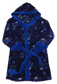 Tmavomodrý chlupatý župan s vlaky a kapucí NKD