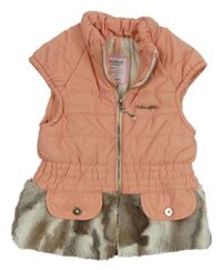 Růžovo-hnědo-světlešedá šusťákovo/kožešinová zateplená vesta