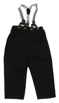 Černé šusťákové kalhoty s kšandami Shein