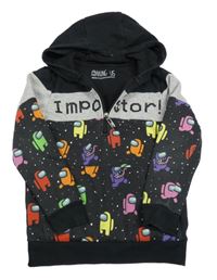 Černo-šedá mikina s Among Us a kapucí