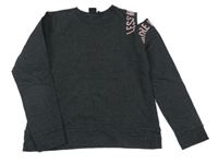 Tmavošedá melírovaná mikina s nápisem a průstřihem na rameni LMTD