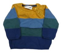 Okrovo-modro-zelený pruhovaný svetr Ergee