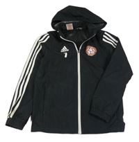 Černá šusťáková sportovní bunda s potiskem a kapucí Adidas