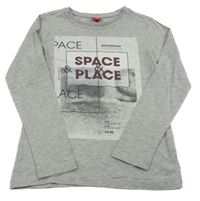 Šedé melírované triko s potiskem a nápisem S. Oliver