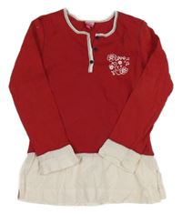 Červeno-smetanová tunika s květinami a knoflíky Tik&Tak