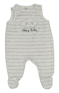 Bílo-světlešedé pruhované sametové dupačky s mrakem C&A