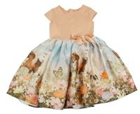 Meruňkovo-barevné šaty s květy a koňmi