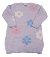 Lila chlupaté svetrové šaty s květy Primark