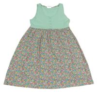 Tyrkysovo-barevné bavlněné šaty s květinami Yigga