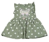 Khaki puntíkaté bavlněné šaty s motýlem Dopodopo