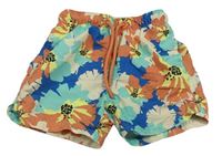 Bílo-zeleno-modro-oranžové květované plážové kraťasy zn. Primark