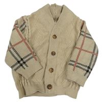 Béžový vzorovaný propínací svetr s kostkovanými rukávy shein