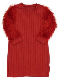 Červené žebrované úpletové šaty s rukávy s třásněmi Shein