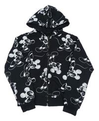 Černo-bílá vzorovaná propínací mikina s Mickeym a kapucí Disney