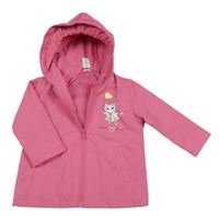 Růžová nepromokavá jarní bunda s kočkou a kapucí C&A
