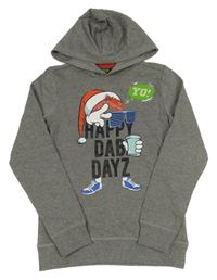 Šedá melírovaná mikina s potiskem a kapucí 