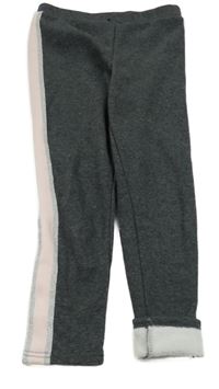 Tmavošedé melírované zateplené legíny s růžovým pruhem 