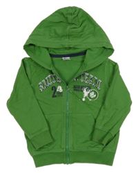 Zelená propínací mikina nápisem a kapucí Papagino
