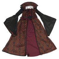 Kostým - hnědo-černé vzorované šaty s límcem 