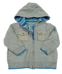 Šedá melírovaná propínací mikina s kapsami a kapucí Baker