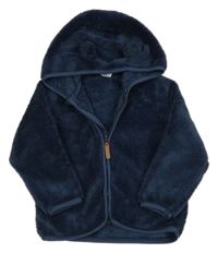 Tmavomodrá chlupatá propínací mikina s kapucí H&M