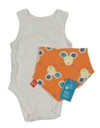 Nové - 2 set - oranžový slinták s myškami + bílé body 