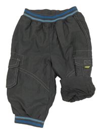 Tmavošedé šusťákové podšité kalhoty s úpletovým pasem 