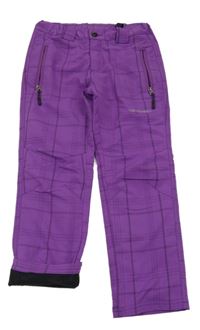 Fialové kostkované šusťákové kalhoty 