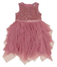 Růžové tylové vrstvené šaty s flitry Primark