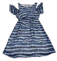 Tmavomodro-bílé pruhované šifonové šaty Y.F.K.