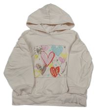 Světlerůžová mikina se srdíčky a kapucí River Island