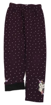 Fialové zateplené puntíkaté legíny se sovami Topolino