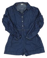 Tmavomodrý lehký kraťasový overal riflového vzhledu River Island