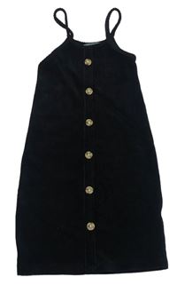 Černé žebrované sametové šaty s knoflíky Denim Co.