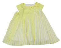 Žluto-bílé plisované šifonové šaty s mašlí C&A