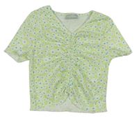 Zelenkavé květované žebrované crop tričko Matalan