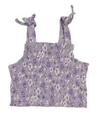 Lila květovaný crop top se žabičkováním George
