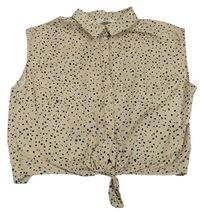 Béžovo-černá puntíkatá crop halenka H&M