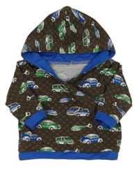 Hnědá mikina s hvězdami a autíčky a kapucí 