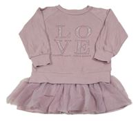 Fialové teplákové šaty s nápisem a tylovou sukní Dunnes 