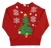 Červený svetr se stromem a vločkami Manguun