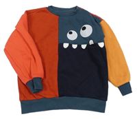 Červeno-tmavomodro-petrolejovo-barevná mikina s příšerkou Next