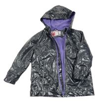 Tmavostříbrná lesklá lehce zateplená bunda s kapucí Pocopiano