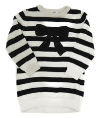 Černo-bílé pruhované svetrové šaty s mašlí Topolino