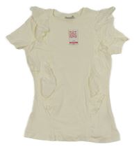 Nové - Smetanové žebrované tričko s volánky Matalan